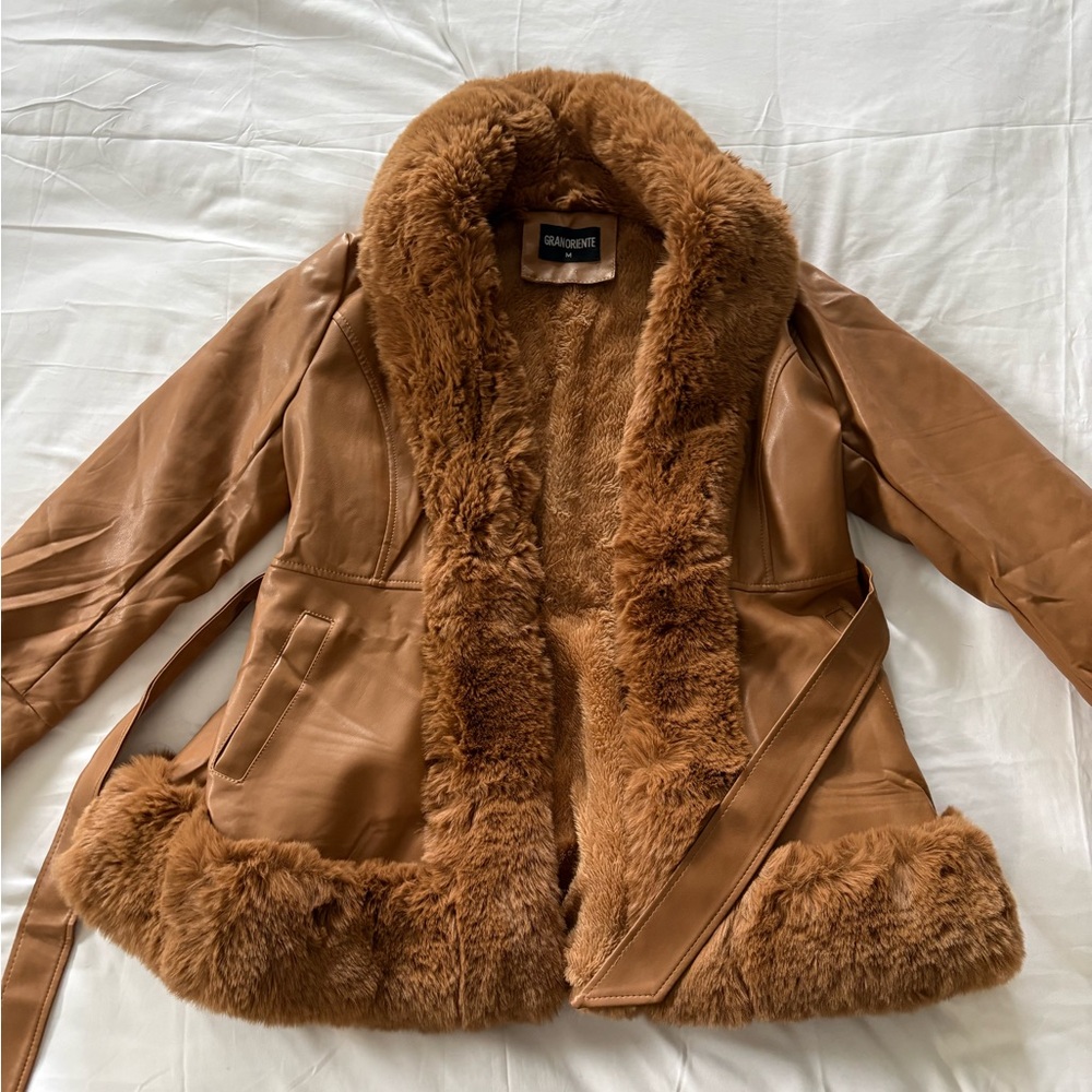 Faux Leather and Faux Fur Jacket